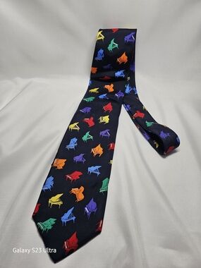 ALynn "Piano Recital" Men’s Silk Jacquard Navy Tie – Novelty Grand Piano Design